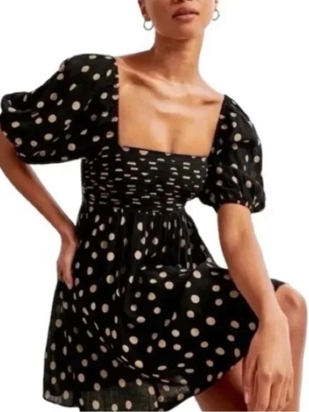 Camila Coelho poka dot Cotton/linen polkadot puffy sleeve dress